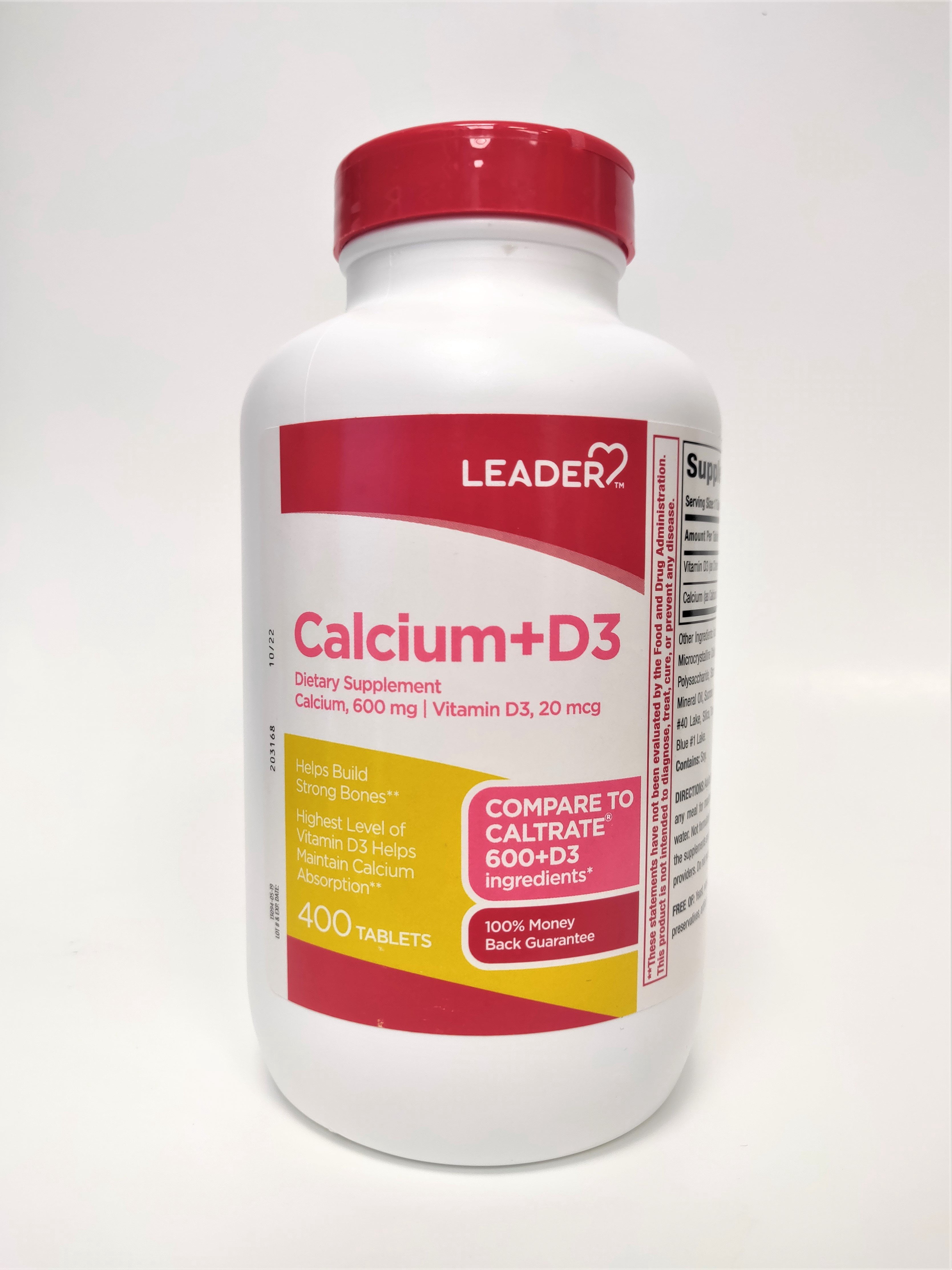 Leader Calcium Plus D3 Dietary Supplement Tablets, 400 Ea