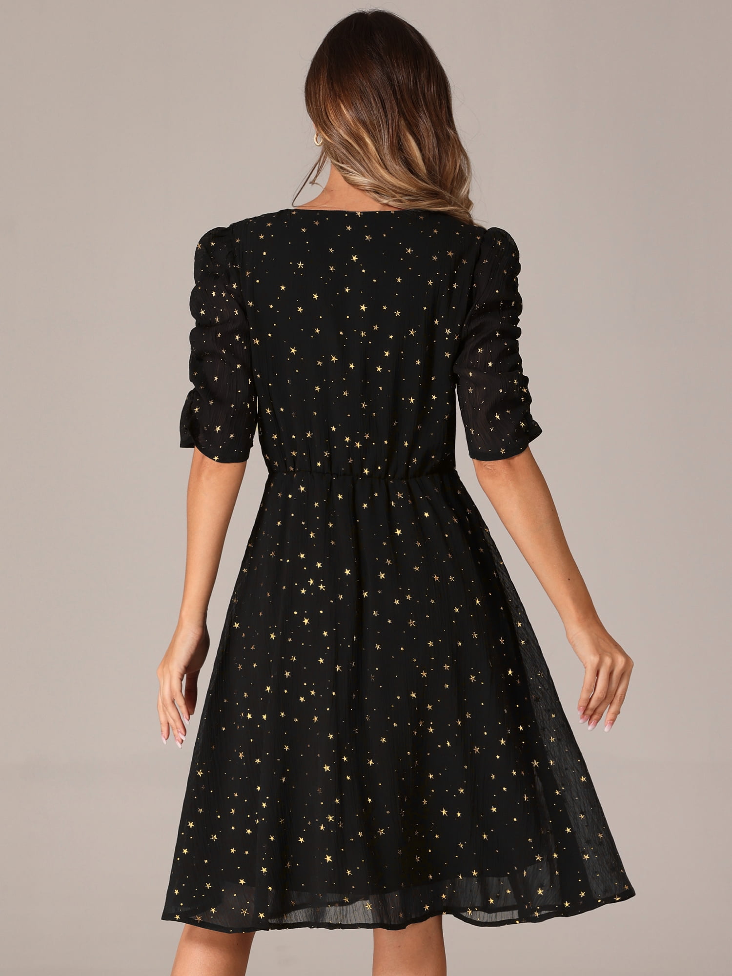 DARING DIVA Metallic Stars A-line Chiffon Dress XL Black