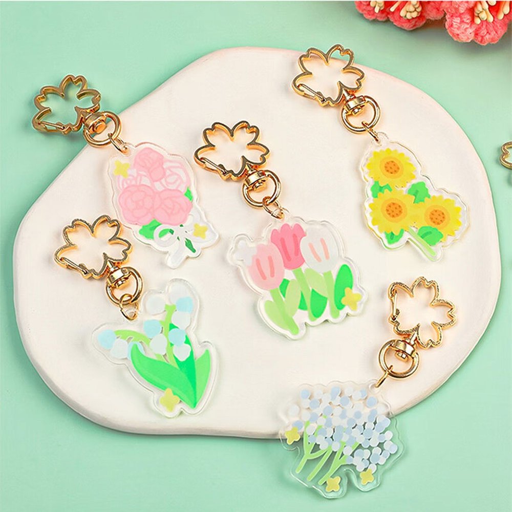 Porte-clés Fleur En Acrylique Sweet Styles - Design Creux, Robuste Et Léger - Accessoire Déco Pour Clés, Sac à Dos