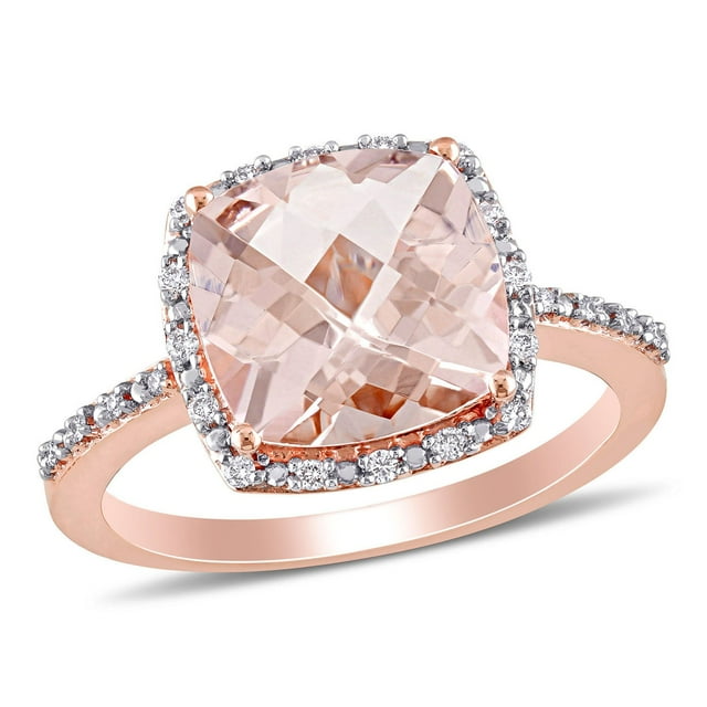 Morganite &0.08 CT. T.W. Diamond Halo Ring in 14K Gold