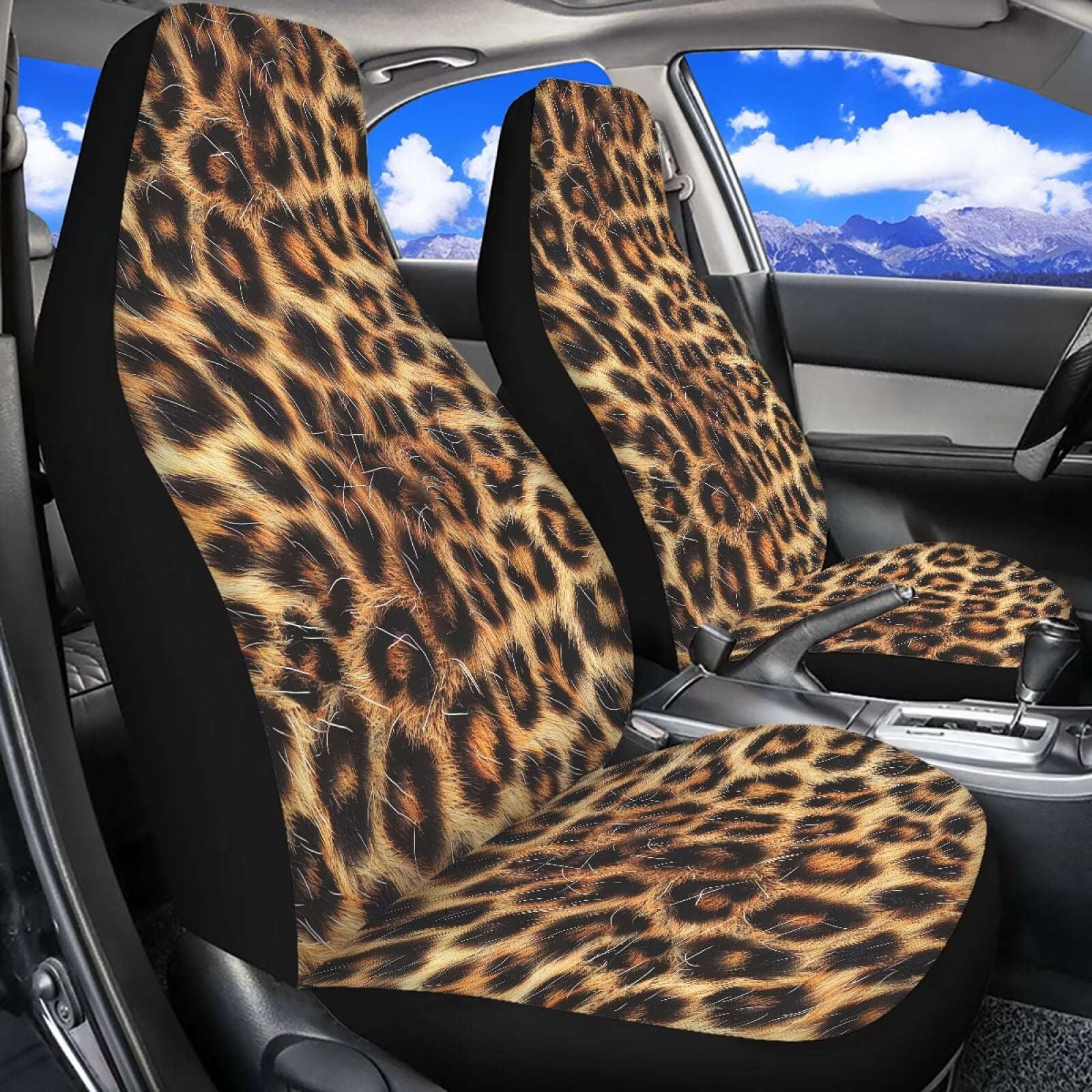 Binienty Cheetah Print Car Seat Covers & Accessories Front Seats Thickened Cloth Bucket Seat Covers Anti-Slip Washable Breathable Easy Install Vehicle Interior Protectors