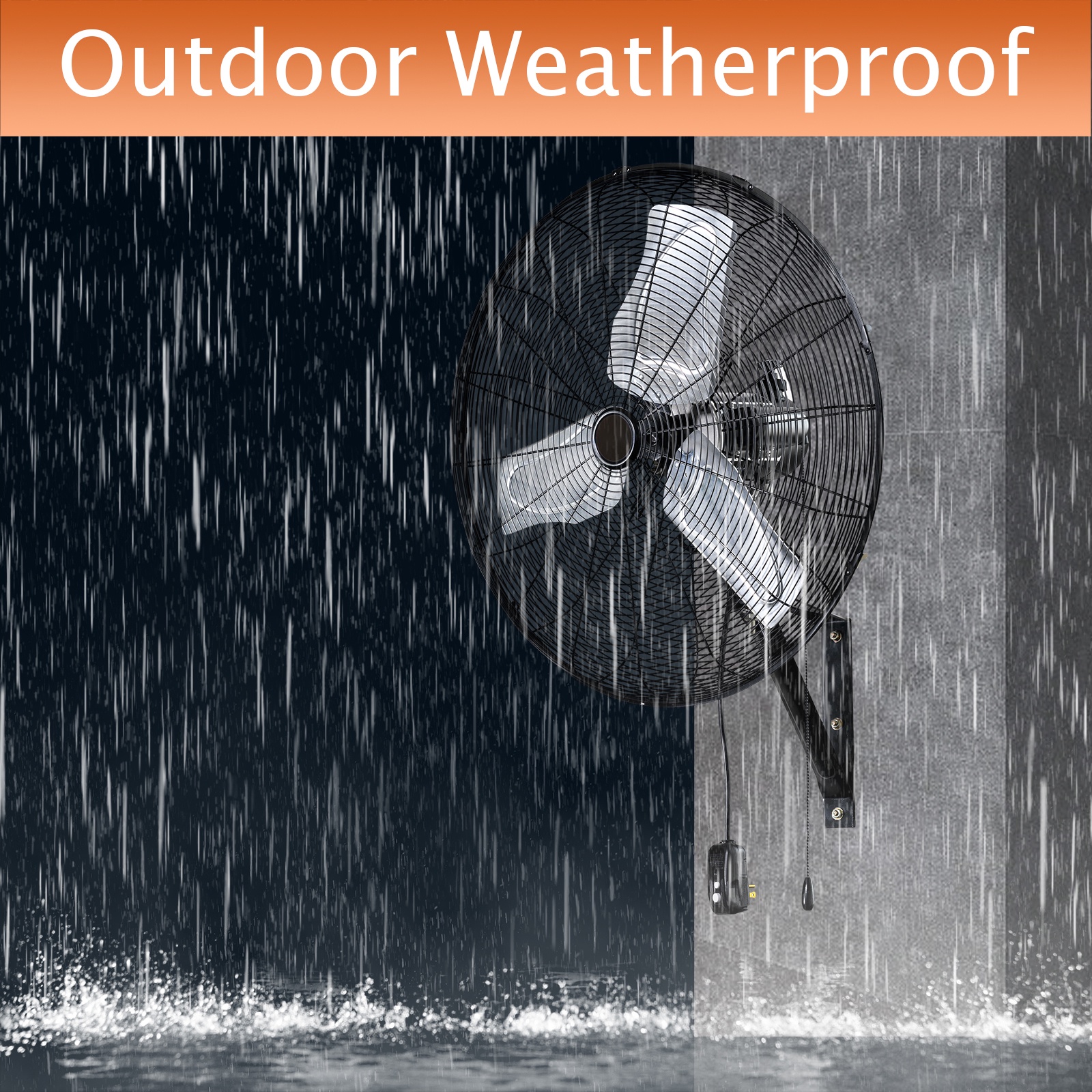 24in. Indoor and Outdoor Use High Velocity Wall Fan with Oscillation Black with Safety GFCI Plug