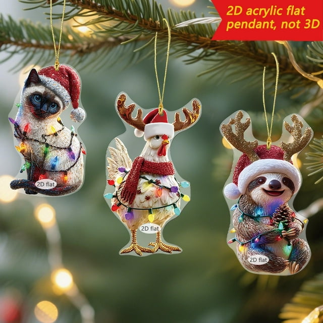2 Llaveros de Acrílico 2D para Coche, Regalo de Navidad, Adornos Navideños