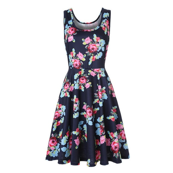 IROINNID A-Line Dress For Women Fashion Sleeveless Printed Skinny V-Neck Knee-Length Dress
