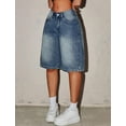 thumbnail image 4 of OYYN Girls Bermuda Jean Shorts Casual Summer Vintage Mid Waisted Straight Leg Denim Shorts, 4 of 6