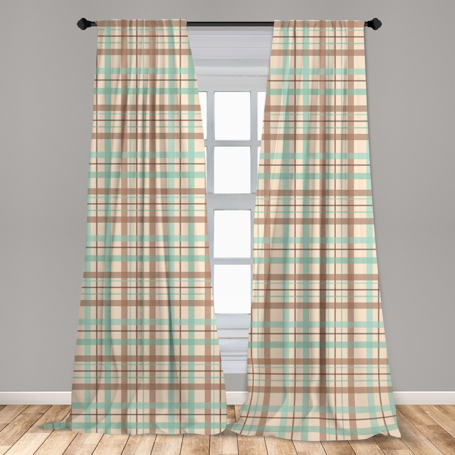 Gentry Panel Curtains 72WX84L Lined Plaid Cotton Taupe Tan Gray Cream Red 