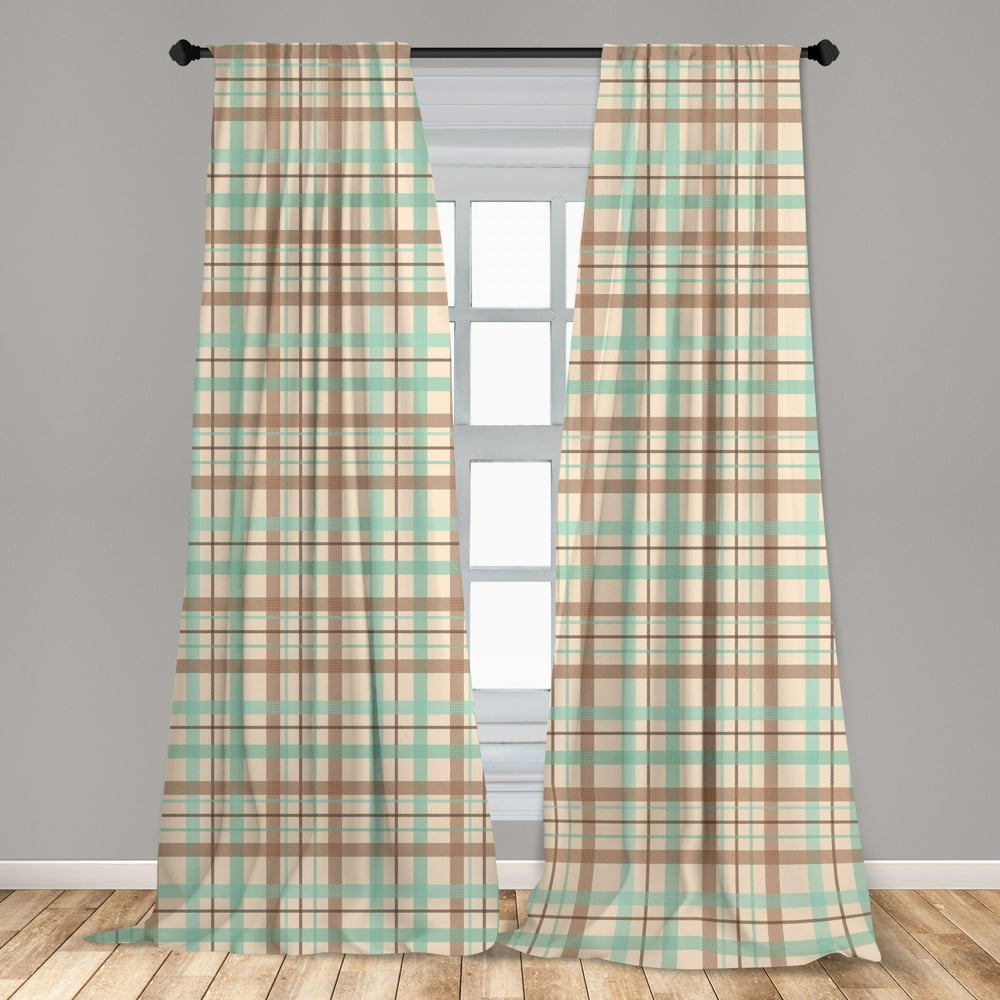 Plaid Curtains 2 Panels Set, Scottish Country Style Tartan with