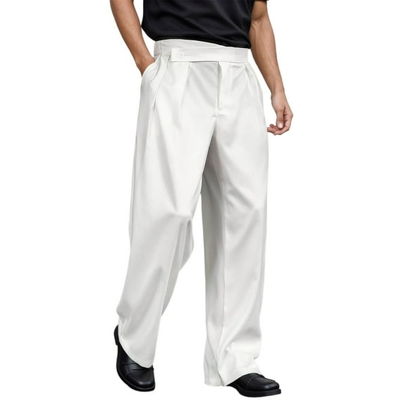 Men's Dress Pants Solid Color Casual Over Waistband Business Straight Fit White Pant