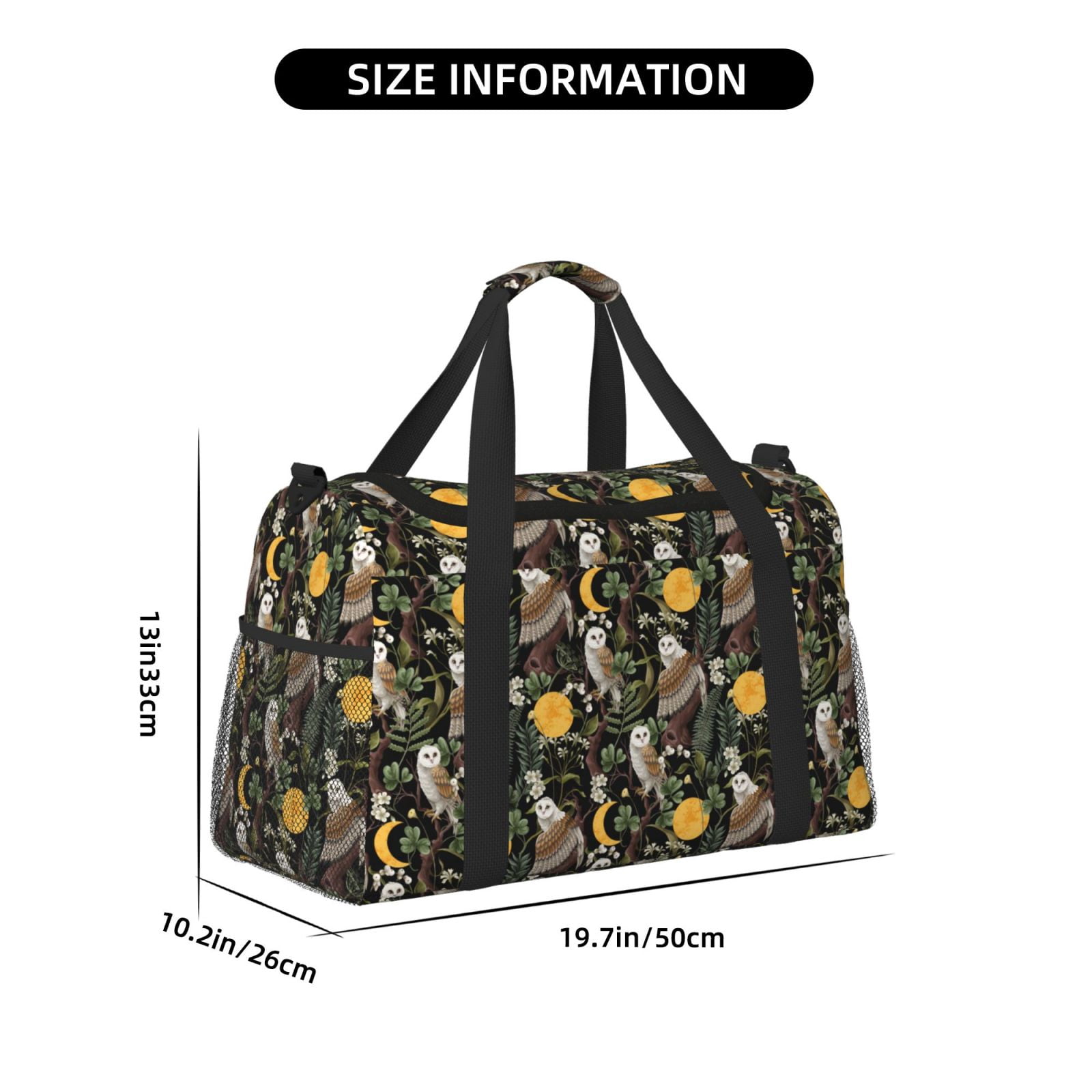 Fuzoiu Owls And Plants Print Travel Duffle Bag,Carry On Tote Bags,Duffel Bag,Sport Gym Bag, Hospital Bag for Labor and Delivery, Overnight Bag,Luggage Bag