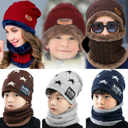 Kids Knitted Hat-Fitbest Kids Warm Knitted Hat and Circle Scarf with Fleece Lining for Boys and Girls Grey Winter Autumn Warm Hat 2PCs/Set
