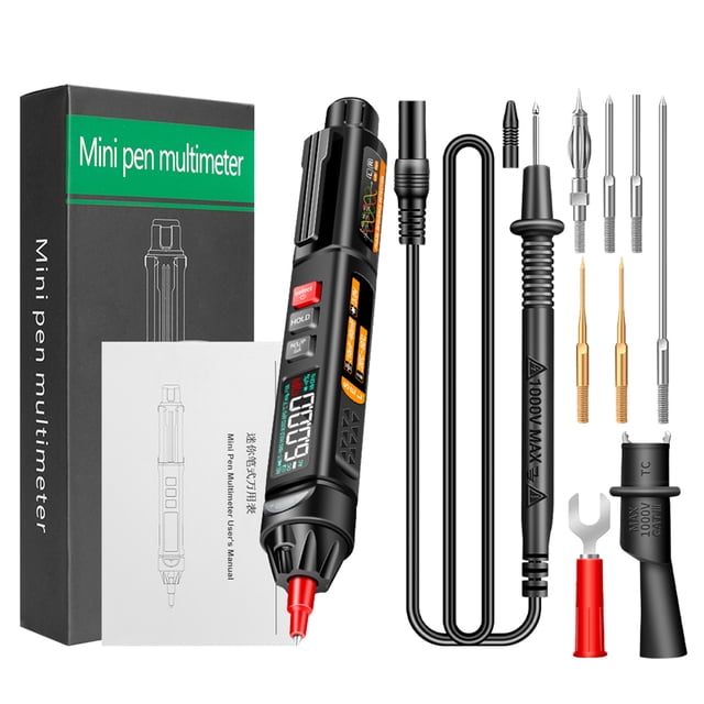 ANENG A3009 Stylo Multimètre avec Diffusion Vocale 6000 Unités Voltmètre VA Écran LCD Inversé Lampe de Poche Testeur NCV pour Tension Résistance Capacité Diode Marche Arrêt Mesure de Séquence de Phase avec Accessoires Combinés