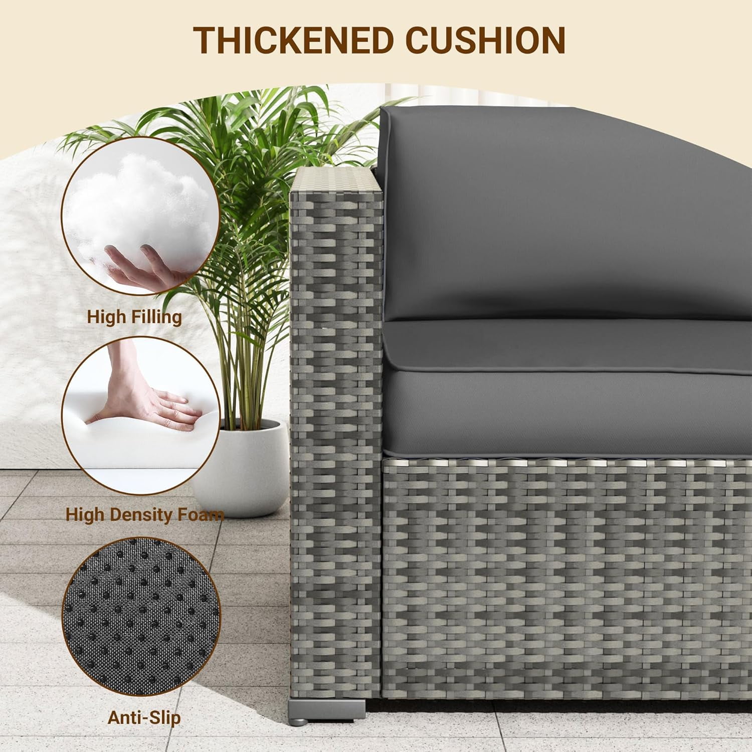 ELPOSUN Patio Furniture Set, 7-Piece Patio Furniture Set with Coffee Table & Waterproof Covers, All-Weather Wicker Outdoor Sectional for Backyard Balcony, Gray