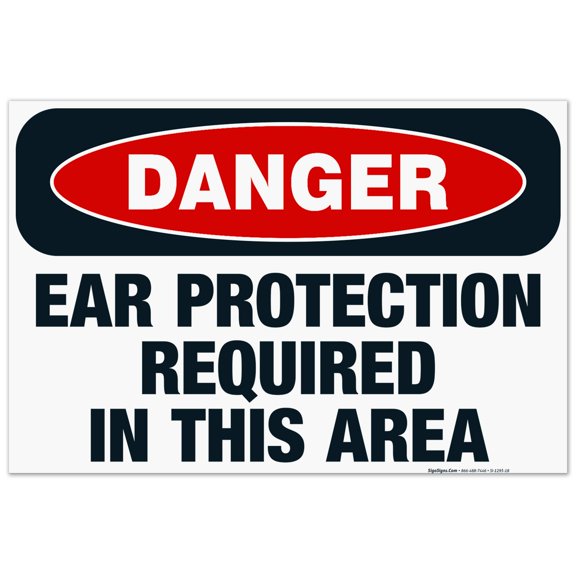 Danger Ear Protection Required In This Area Sign, OSHA Danger Sign, 24x36 Corrugated Plastic