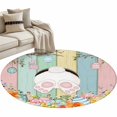 thumbnail image 2 of Round Area Rug 4ft, Easter Rabbit Eggs Flowers Non-Shedding Washable Area Rug, Pink Green Blue Farm Wood Non Slip Low-Profile Circle Rugs for Living Room, Bedroom Dining Room, 2 of 9