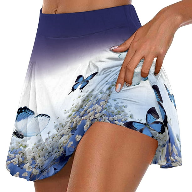 ICHUANYI Clearance Women's Summer Pleated Tennis Skirts Athletic Stretchy Short Yoga Fake Two Piece Trouser Skirt Shorts(White, XL) ICHUANYI WER2023080816774