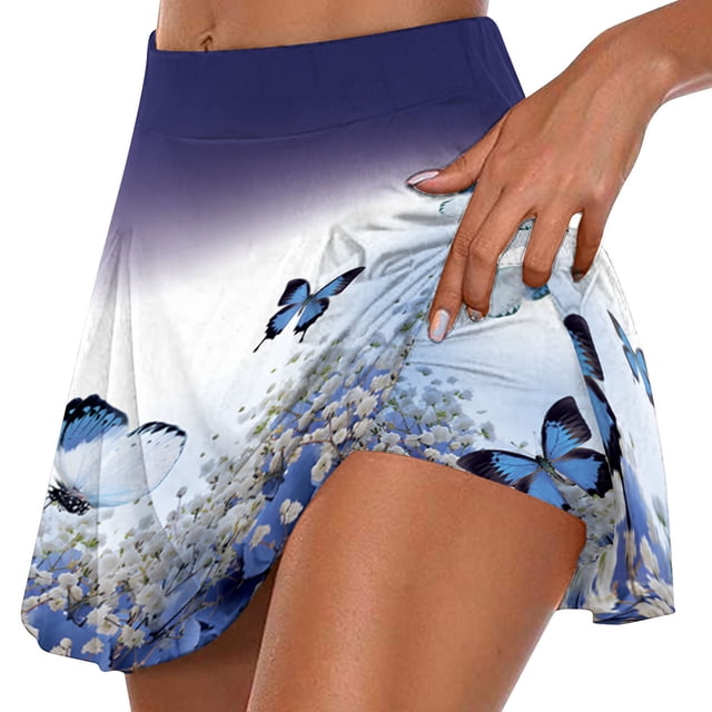 ICHUANYI Clearance Women's Summer Pleated Tennis Skirts Athletic Stretchy Short Yoga Fake Two Piece Trouser Skirt Shorts(White, XL) ICHUANYI WER2023080816774