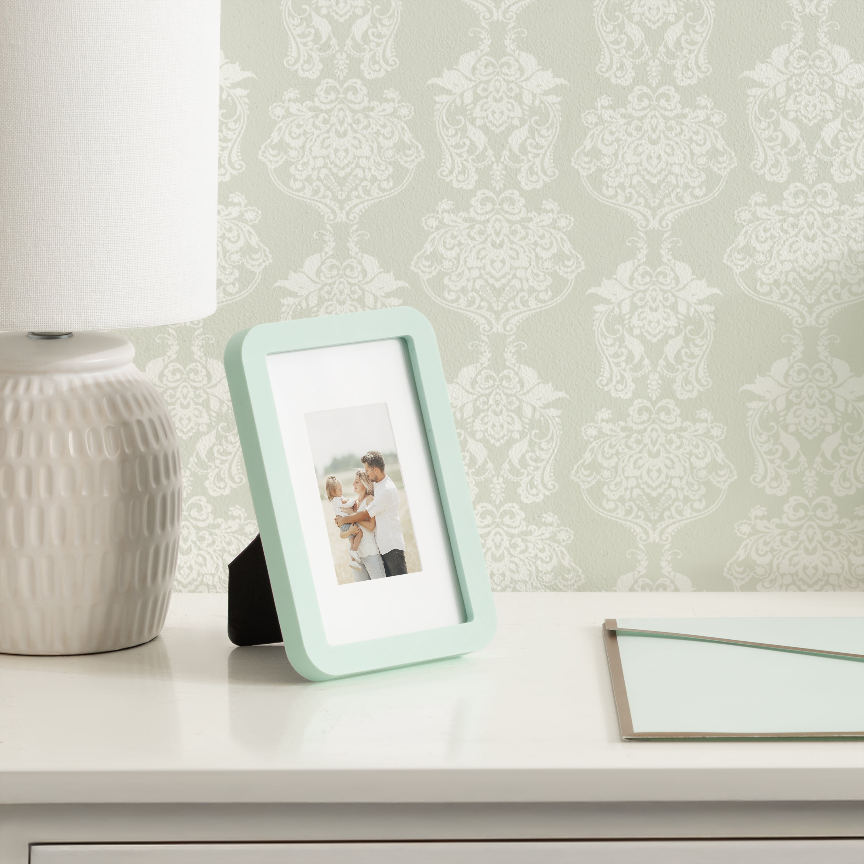 DesignOvation 4x6 Matted for 2.1x3.3 Rounded Mint Decorative Tabletop Picture Frame