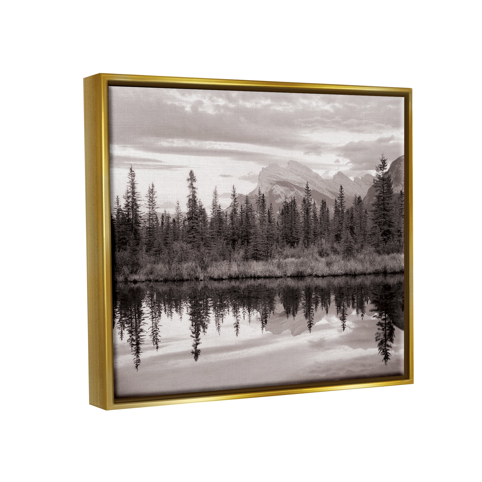 Stupell Industries Lakeside Woodland Landscape Nature Photography Gold Floater Framed Art Print Wall Art, 21 x 17