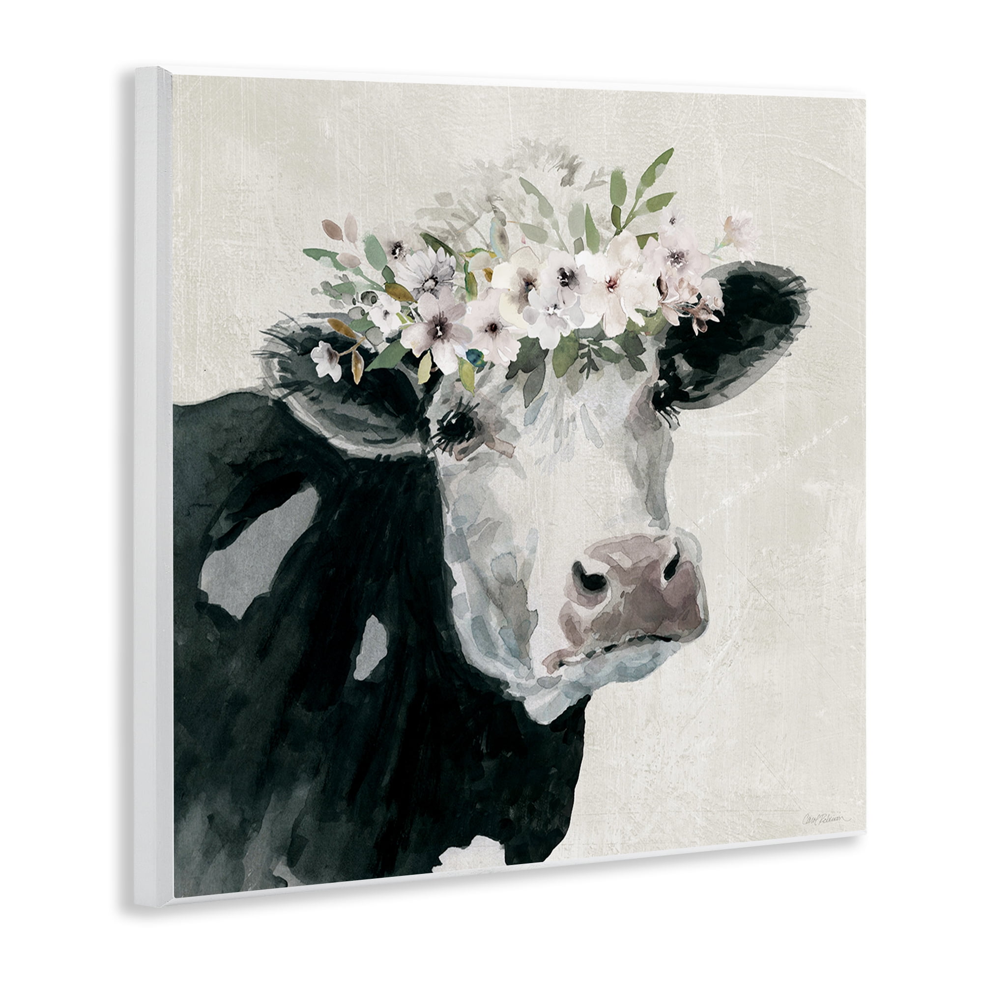 Stupell Industries Gazing Cow with Florals Animals & Insects Painting Unframed Art Print Wall Art, 12 x 12