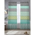 thumbnail image 2 of Teal Black Boho Sheer Curtains 84 Inch Length 2 Panels Set, Vintage Ethnic Tribe Abstract Art Voile Window Treatment Rod Pocket Curtains Sheers Drapes for Bedroom/Living Room/Kitchen 52"x84"x2, 2 of 7