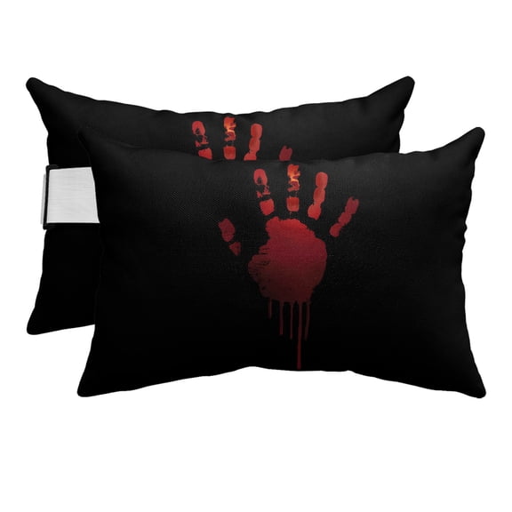 Outdoor Pillow for Chaise Lounge Chair Halloween Horror Pattern Headrest Pillow Set of 2,11x16 inch, Red Hand on Black Background Waterproof Head Lumbar Pillows for Patio Pool Beach