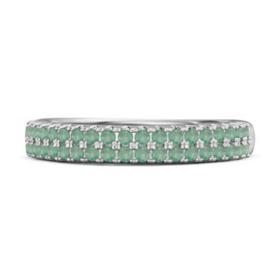 Mooneye Half Eternity Band 0.80 Cts Emerald Dual Line Women Wedding Ring 925 Sterling Silver