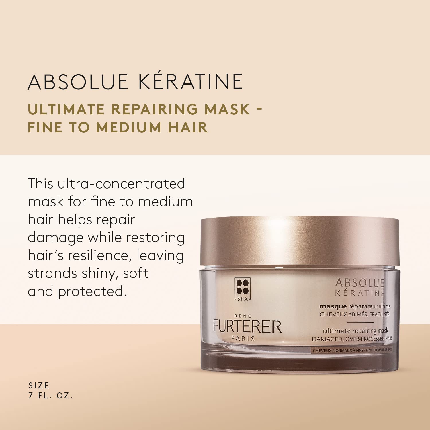 Rene Furterer ABSOLUE KERATINE Ultimate Regenerating Mask - For Damaged, Over-Processed Fine to Medium Hair - Repair & Restore - 6.7 Fl Oz