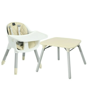 Spaco 4-in-1 Baby Convertible Toddler Table Chair Set with PU Cushion-Beige, Compact and Portable High Chair, Foldable High Chair, High Chairs for Babies and Toddlers