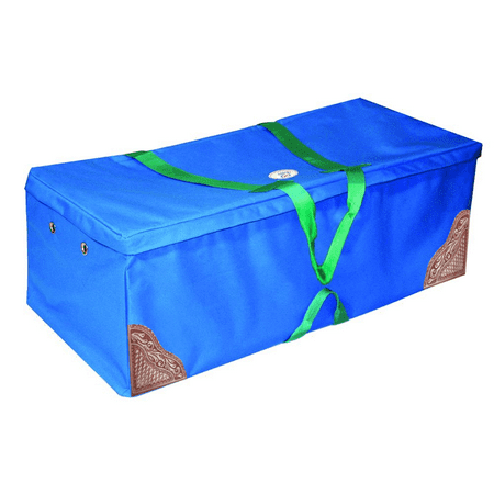 UPC: 1002350213726 | Derby Originals Hay Bale Bag Large 600D Waterproof with Leaf & Basket Hand Tooled Leather Accents 44 x 20 x 16 – Blue/Turquoise