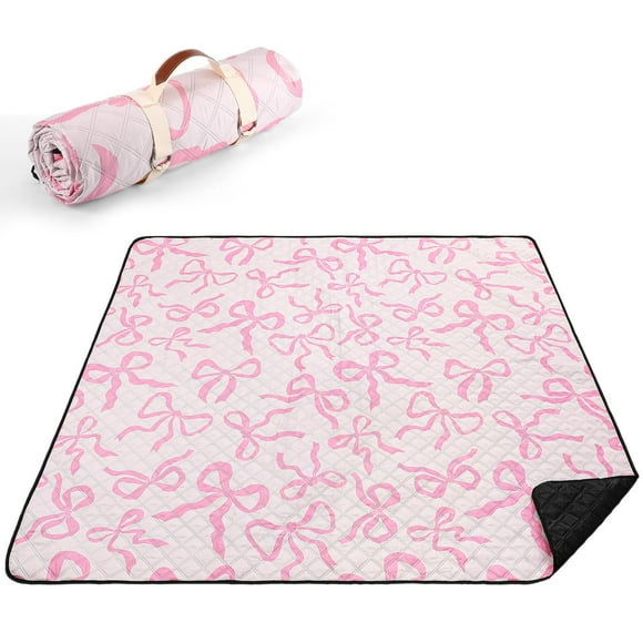Manta de pícnic, suave y novedosa, impermeable, con lazo rosa, 203 x 203 cm