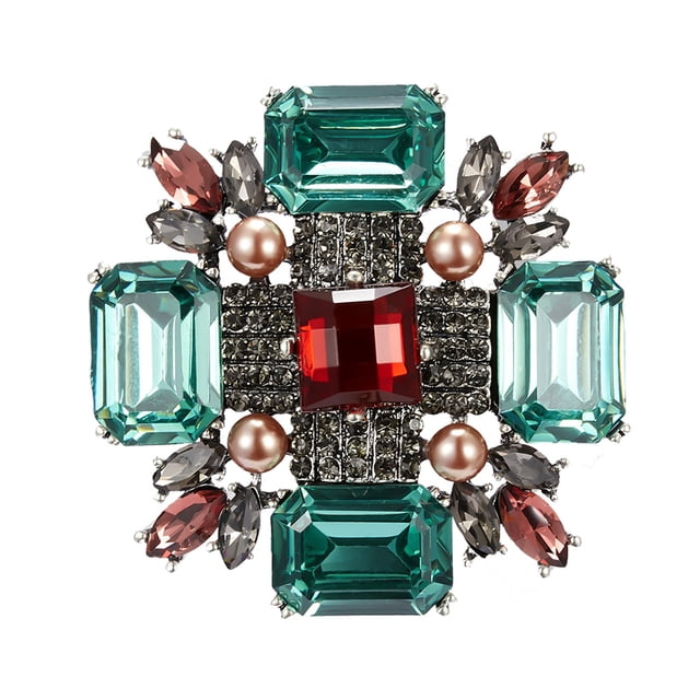 Broche de perlas con solapa cuadrada y diamantes de imitación, accesorio de cristal para decoración de disfraces