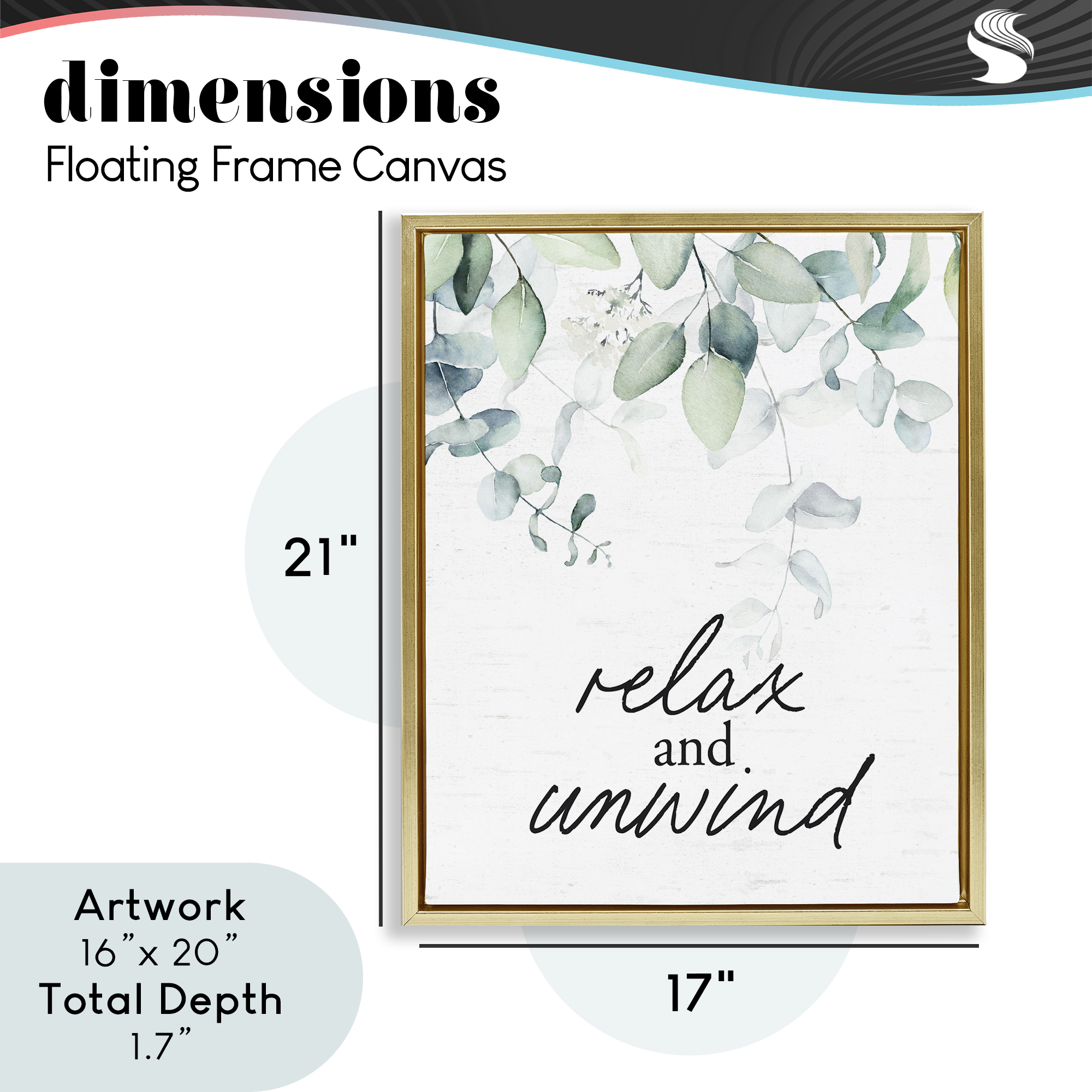 Relax And Unwind Herb Leaves Gold Framed Floater Canvas Wall Art, design by Lettered and Lined