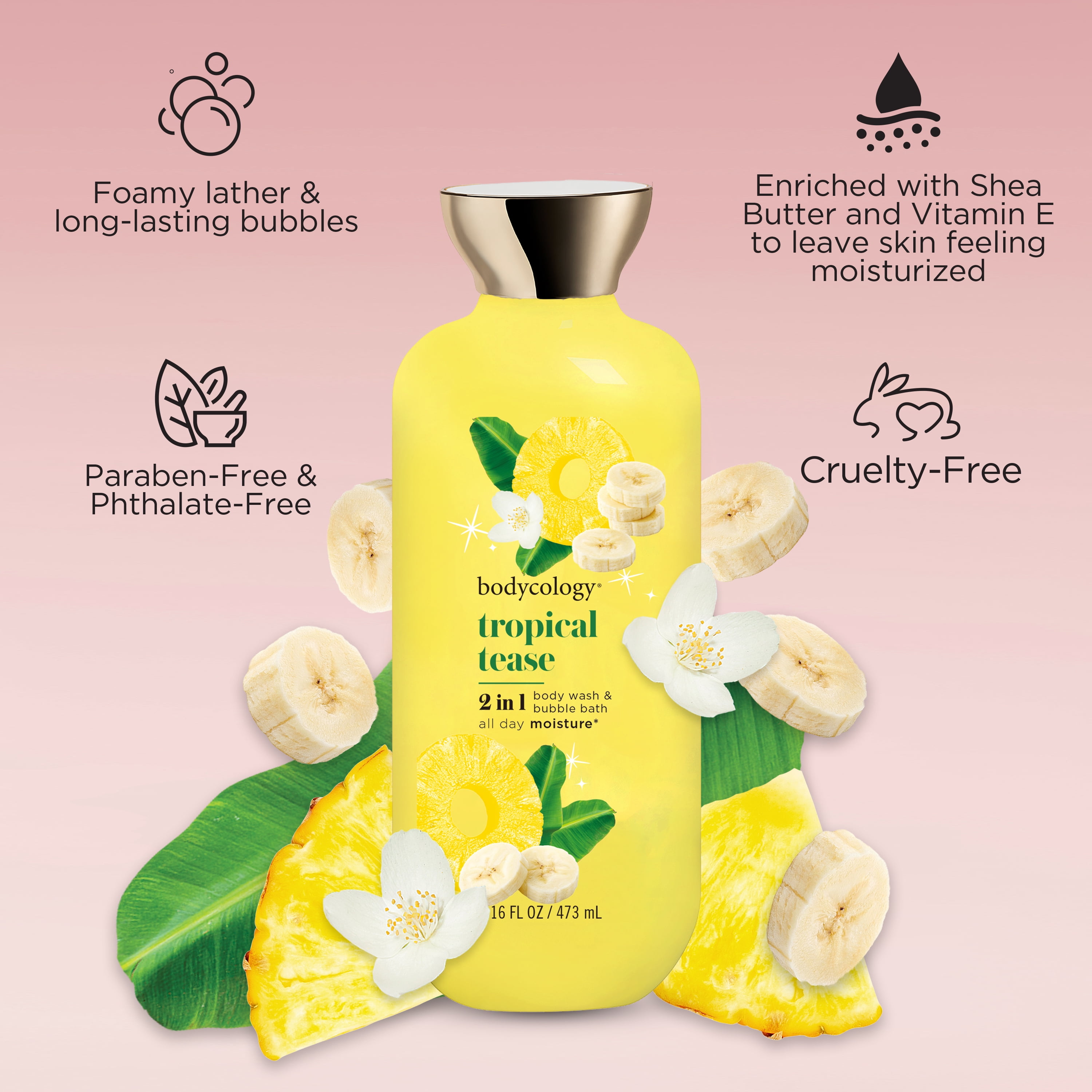 Bodycology Tropical Tease 2-in-1 Body Wash & Bubble Bath, 16 fl oz