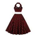 thumbnail image 3 of Fesfesfes Women Dress Sleeveless Round-Neck Retro Polka Dots Printing High Waist Belt Halter Neck Backless Makings Dress Sale or Clearance, 3 of 8