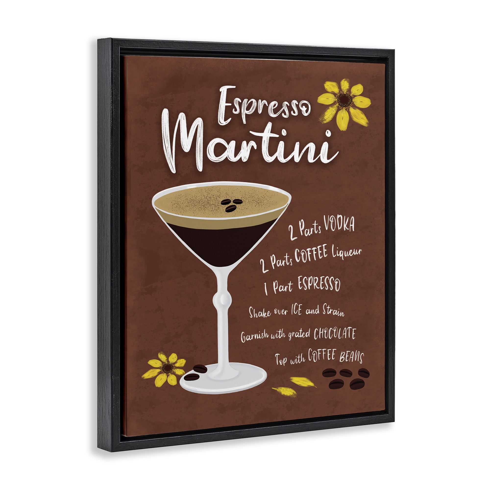 Stupell Industries Espresso Martini with Recipe Food & Beverage Painting Black Floater Framed Canvas Art Print Wall Art, 25 x 31