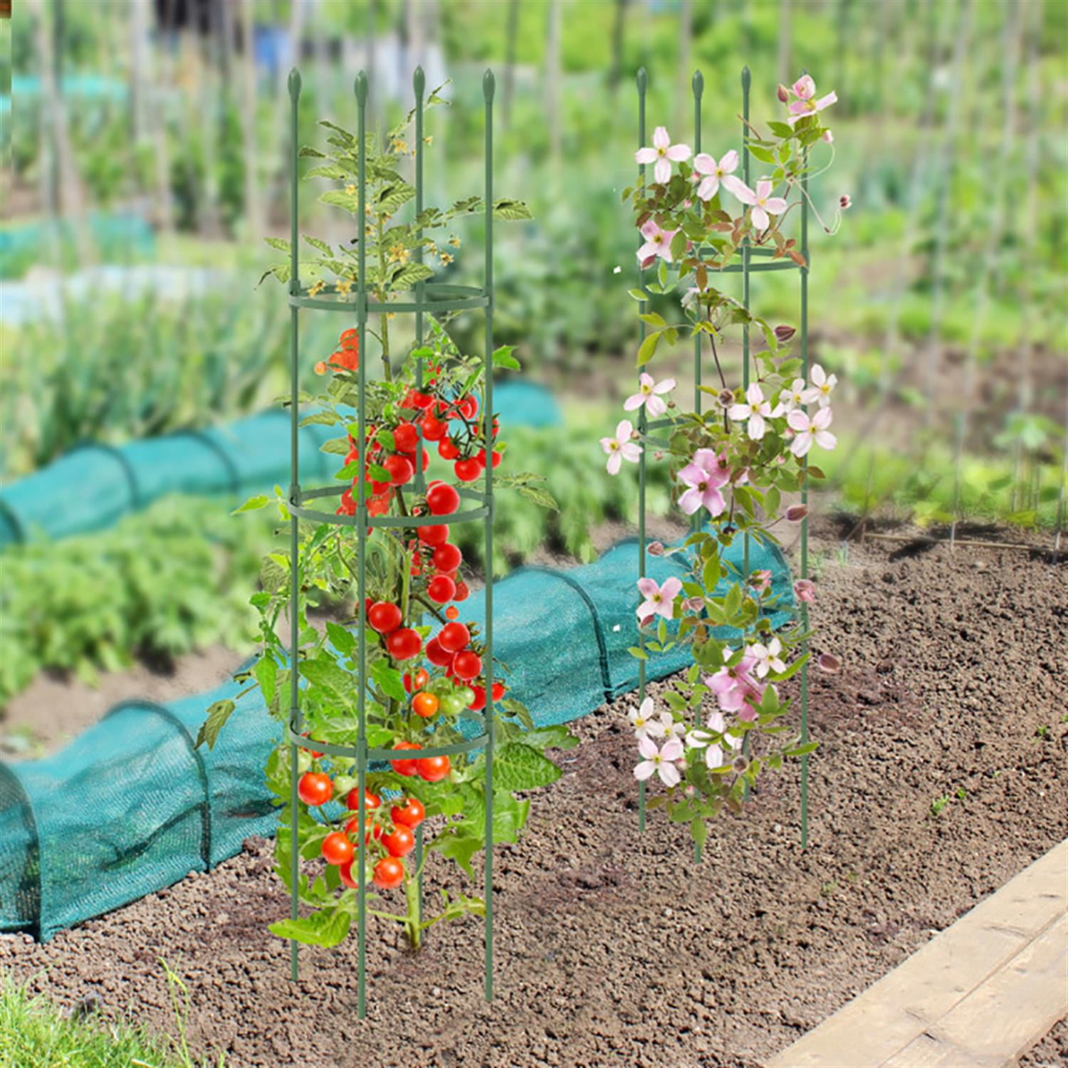 Spaco 2-Pack Garden Trellis for Climbing Plants, Garden Tomato Cage with Adjustable Height, Rustproof Cucumber Trellis for Indoor & Outdoor, Green