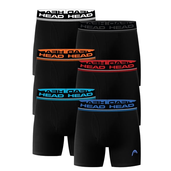 Men’s HEAD Cotton Essentials Underwear Boxer Briefs with Contrast Waistband, 6-Pack (Sizes S–XL)