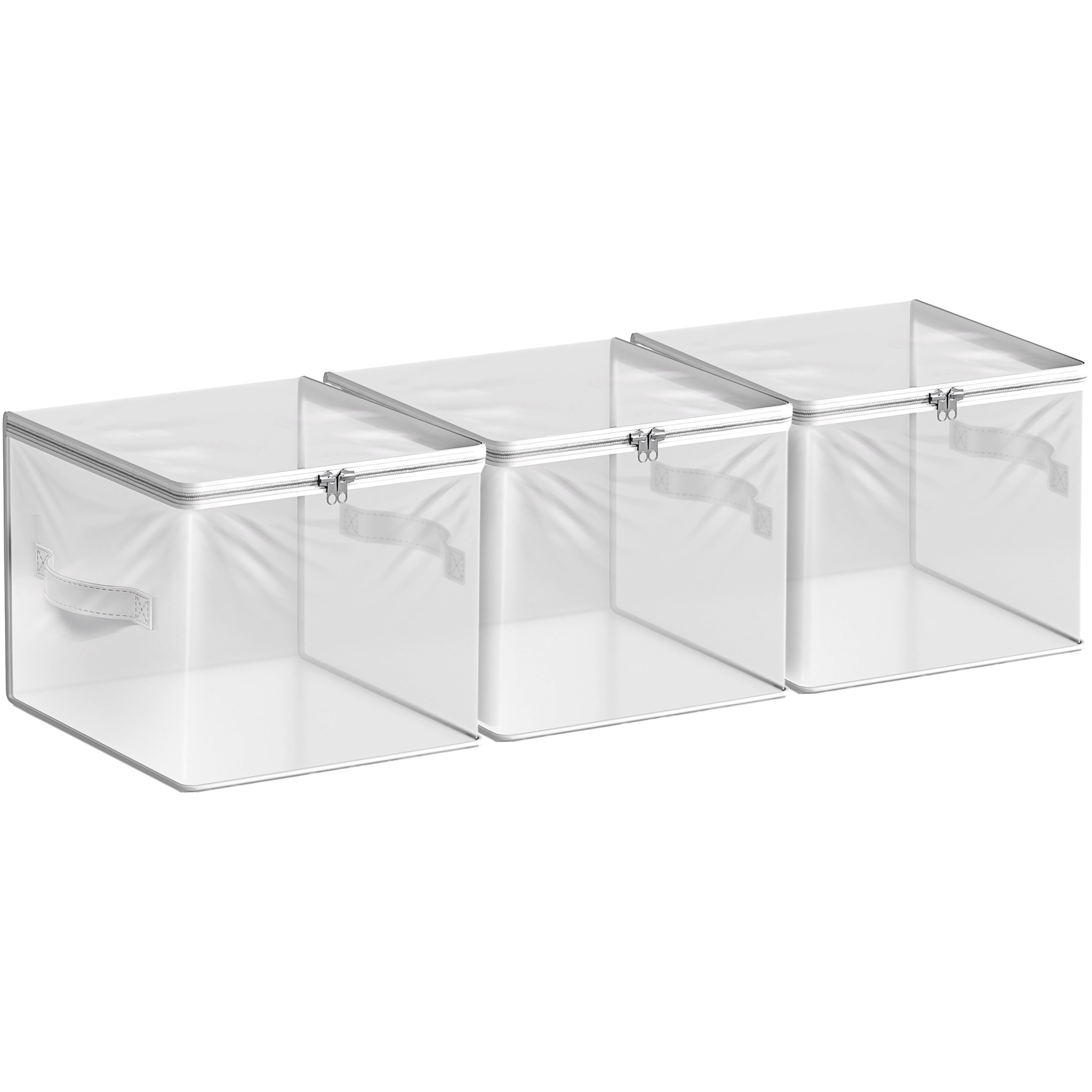 Sorbus Foldable Clear Storage Bags with Zipper & Handles, 3 Pack for Clothes & Blankets