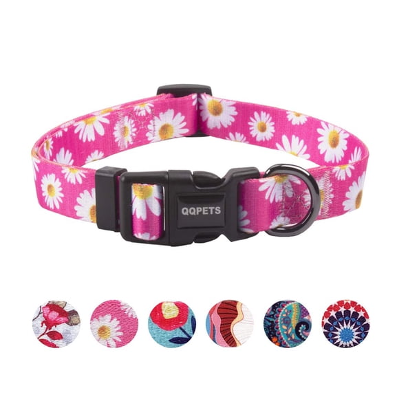Collar de perro QQPETS ajustable con estampado suave de flores rosas para mascotas