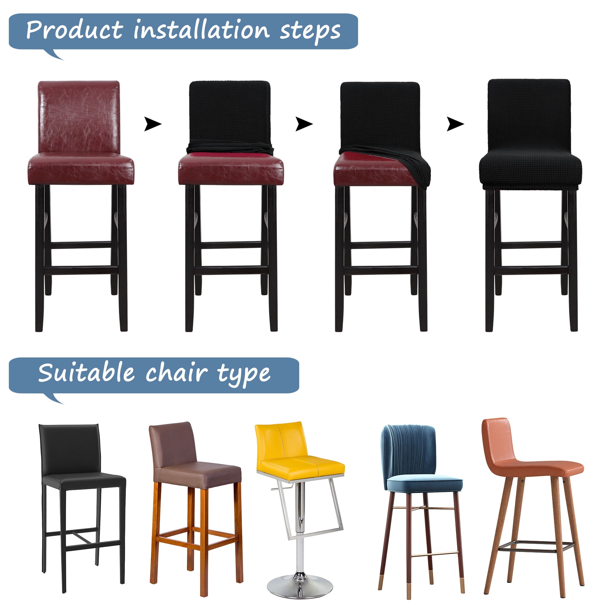 Unique Bargains Polyester Stretch Bar Stool Covers Elastic Band Mid Back Chair Slipcover Black 2 Pcs
