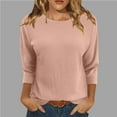 thumbnail image 2 of ATOYSOY Women's Knitted Ribbed Loose Basic Tops Clearance 3/4 Sleeve for Teens Girls Solid Color Summer Pullover Fashion Shirts Round Neck Retro Casual Relaxed Comfy Pink M, 2 of 6