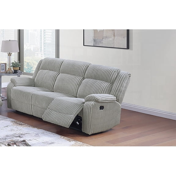1pc Ash Color Fur-Like Corduroy Motion Reclining Sofa for Living Room, Plush Seat