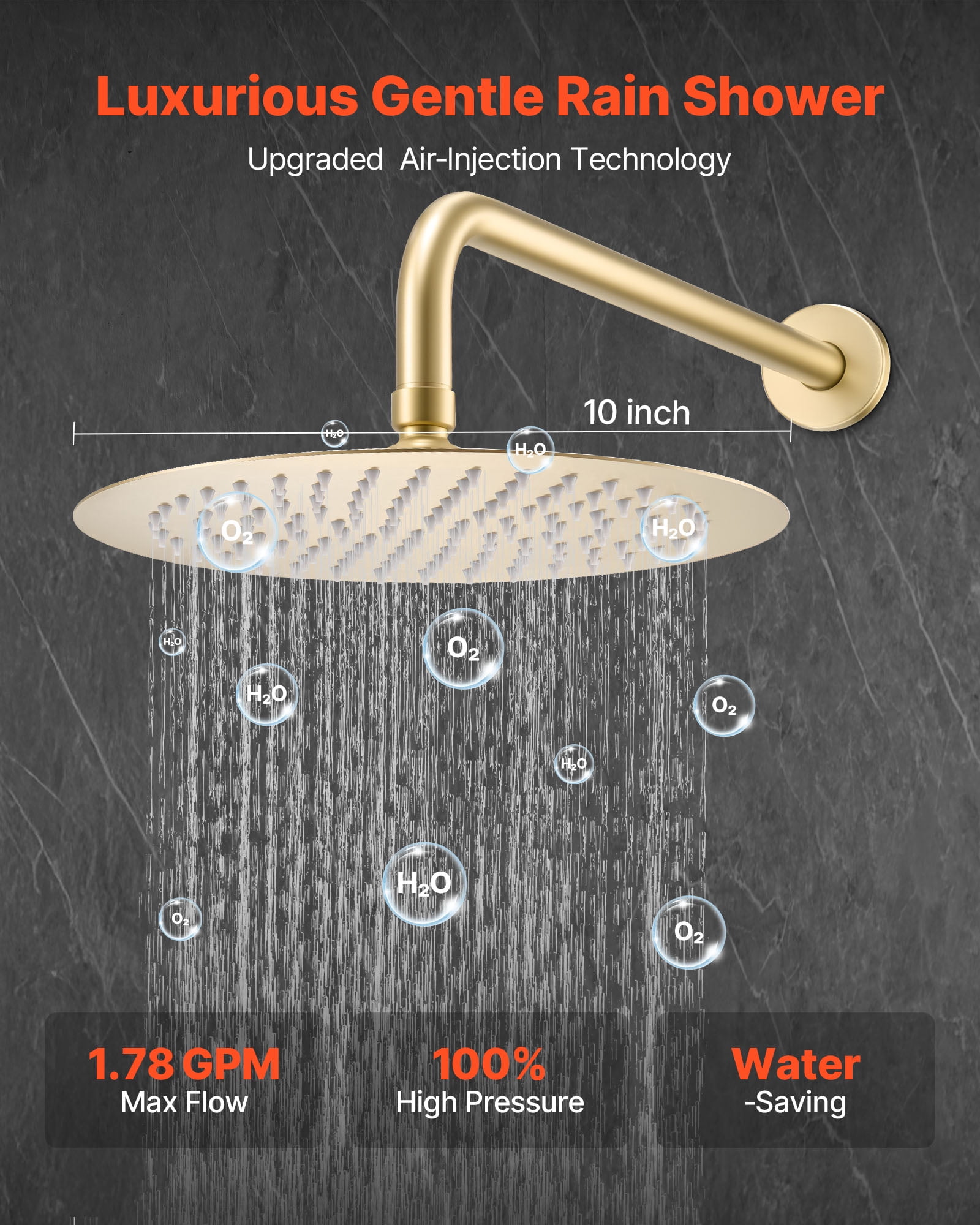VEVOR Shower Faucet Set, Rainfall Bathroom Shower System with 10-Inch Round Rain Shower Head and Handheld Spray, Wall Mounted Bath Fixtures with Brass Valve and Trim Kit, Brushed Gold