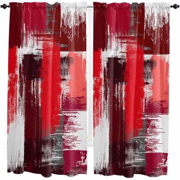 Oil Painting Red Kitchen Curtains 84 Inch Length, Farmhouse Curtains Drapes, Modern Geometric Black White Abstract Art Rod Pocket Window Curtains for Living Room/Bedroom, 52" x 84", 2 Panels