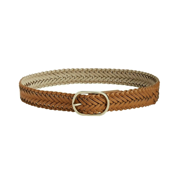 INC International Concepts Women’s Braided Pants Belt, Cognac/Gold, Large