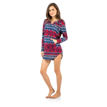 

Ashford & Brooks Women s Sweater Fleece Zip Up Hooded Sleep Lounge Shirt - Burgundy Navy - X-Large