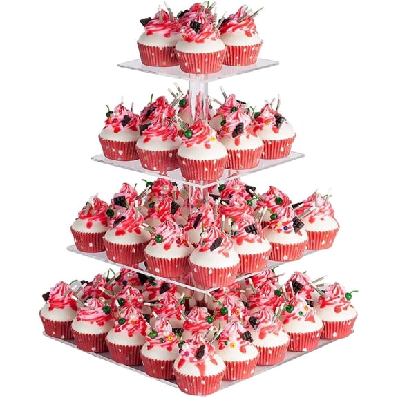 4 Tier Acrylic Cupcake Stand, Premium Cupcake Holder, Acrylic Cupcake Tower Display Bar Party Décor â Display for Pastry(3.9" Between 2 Layers)