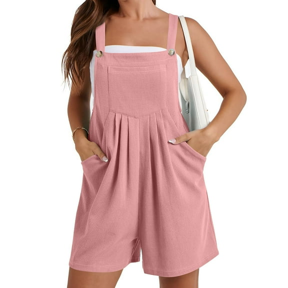 Vivianyo HD Ladies' Suspender Denim Shorts Women's Fashion Solid Color Loose Adjustable Sleeveless Double Pocket Overalls Wide Leg Jumpsuit Overalls