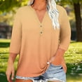 thumbnail image 2 of Hxshgdsn Plus Size Womens 3/4 Sleeve Blouse V Neck Button Gradient Color T Shirt Trendy Oversized Tops Summer Orange 4Xl, 2 of 5