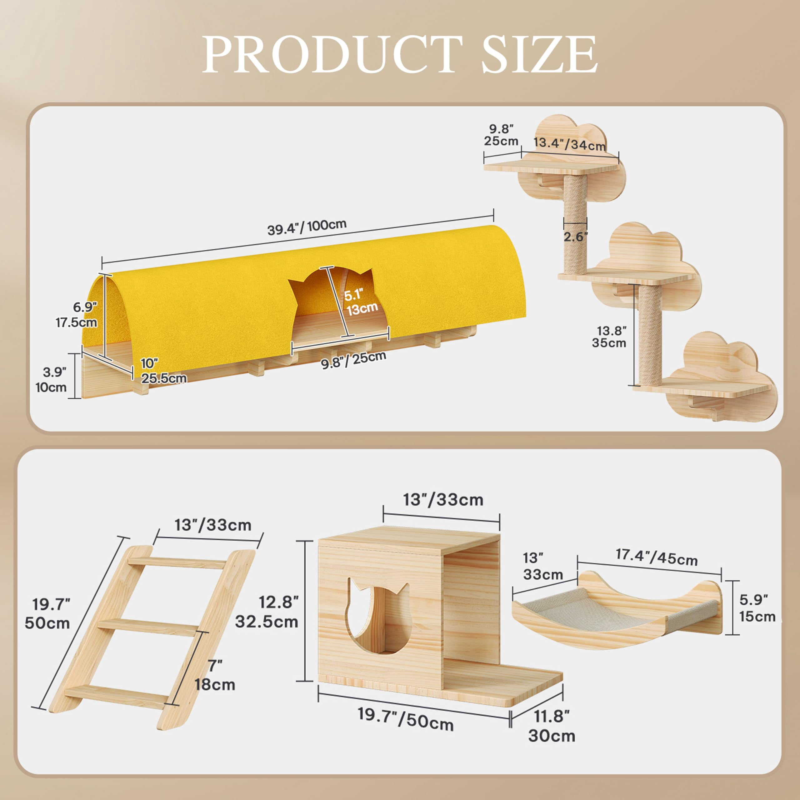 Cat Wall Shelves With Tunnel  12-in-1 Solid Wood Mounted Furniture Cave & Steps Multi-level Climbing Systems Space Saving Floating